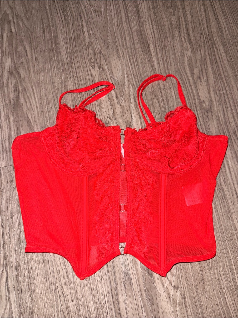 Red Lace Bustier Corset Top - Picture 2 of 4